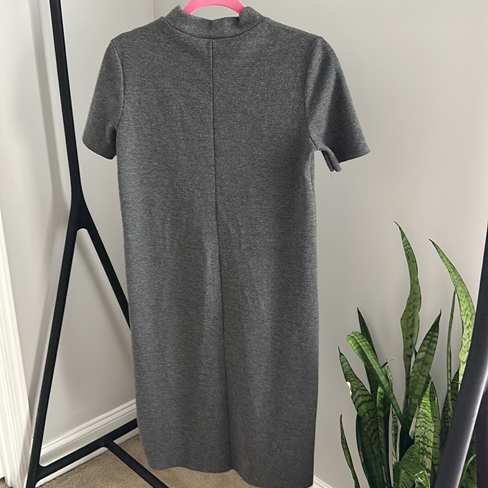 Zara Grey Tan Mock Neck Midi Dress Dress Sz Small - Picture 2 of 3